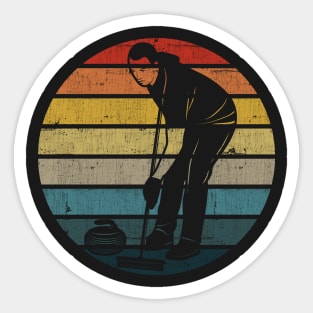 Curling Silhouette On A Distressed Retro Sunset design Sticker